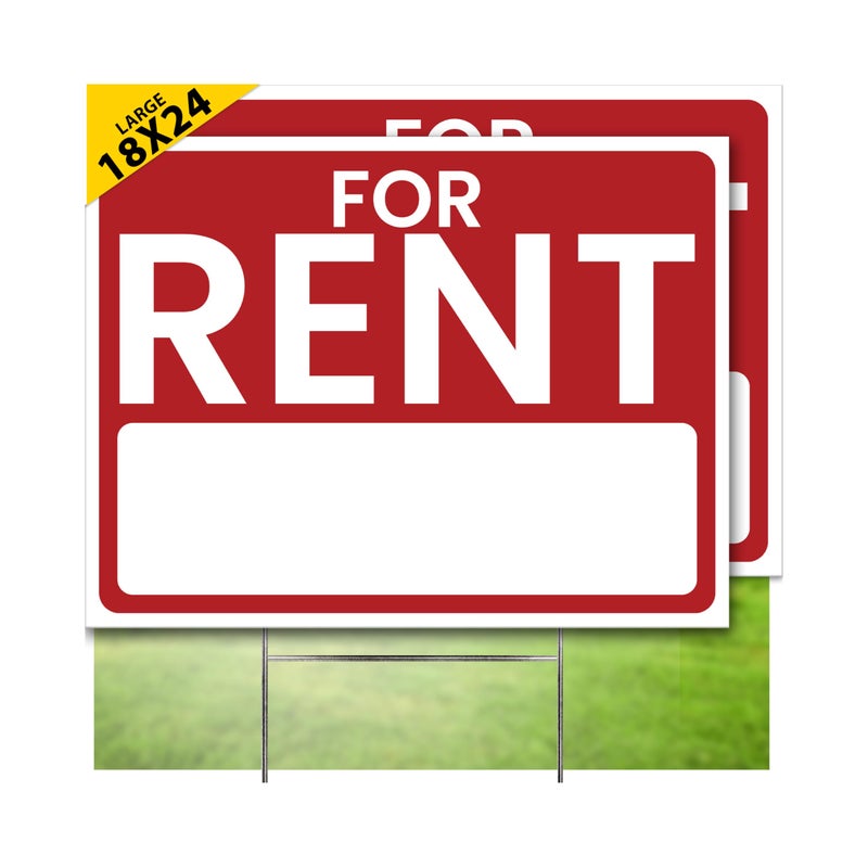 SignHero For Rent Signs (2 Pack) â€“ LARGE 24â€ x 18â€ Double-Sided Signs with Heavy-Duty Yard Stakes | Weatherproof & High - Image 1